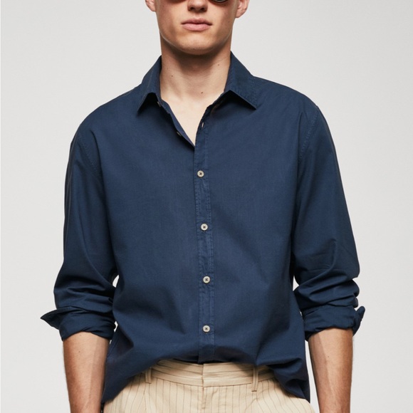 NWOT Mango Men Button Down Navy Shirt XL - Picture 1 of 7
